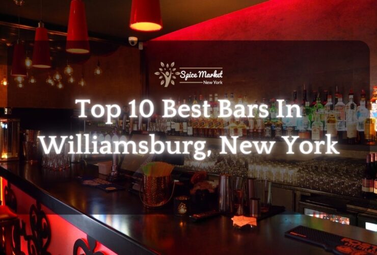 Top 10 Best Bars In Williamsburg New York - a bar counter with beautiful lights and different kinds of alcohol