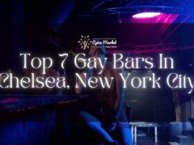 Top 7 Gay Bars In Chelsea, New York City - a bar with a nice ambience and colorful lights, a woman sitting with her alcohol in a glass